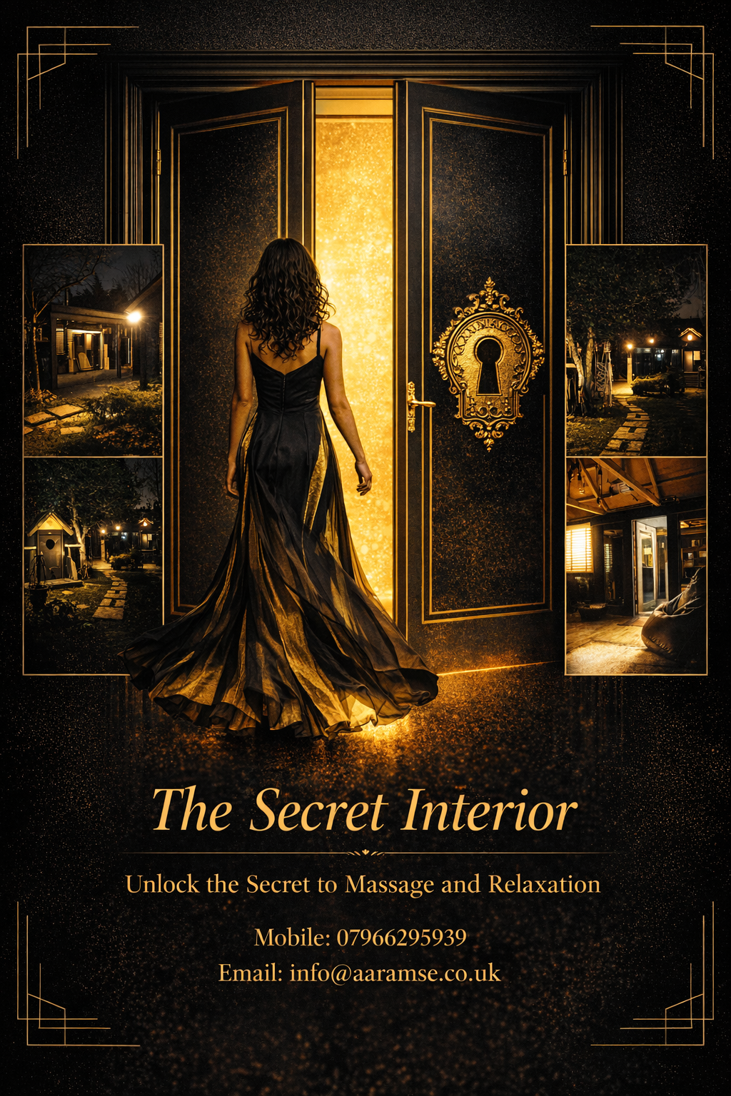 The Secret Interior branding - woman walking through golden doors